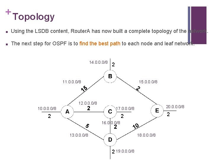 + Topology ■ Using the LSDB content, Router. A has now built a complete