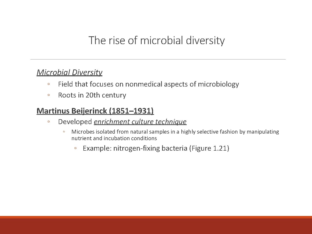 The rise of microbial diversity Microbial Diversity ◦ ◦ Field that focuses on nonmedical