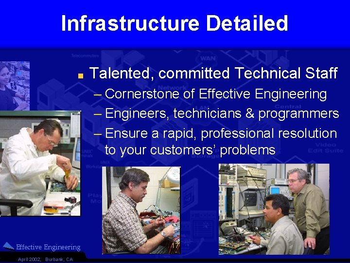Infrastructure Detailed Talented, committed Technical Staff – Cornerstone of Effective Engineering – Engineers, technicians
