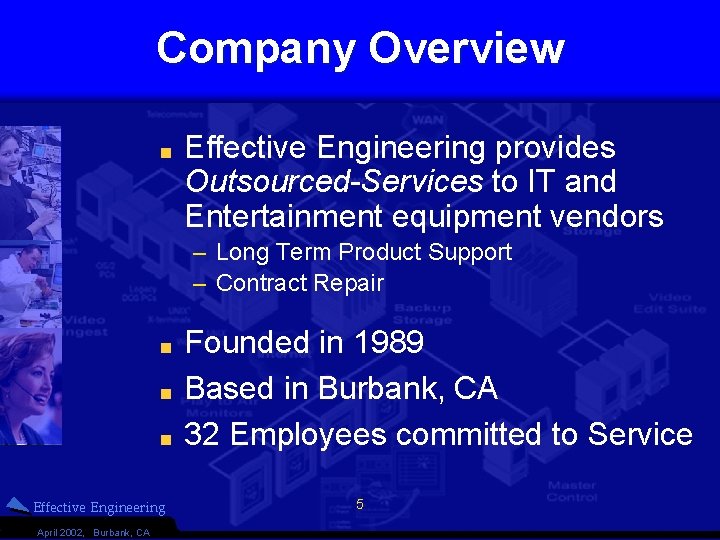 Company Overview Effective Engineering provides Outsourced-Services to IT and Entertainment equipment vendors – Long
