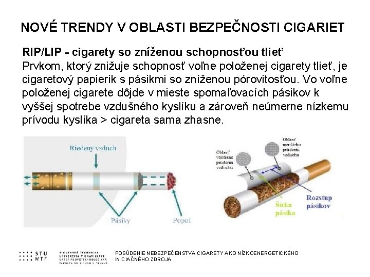 NOVÉ TRENDY V OBLASTI BEZPEČNOSTI CIGARIET RIP/LIP - cigarety so zníženou schopnosťou tlieť Prvkom,