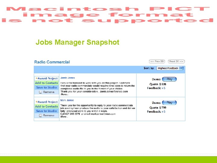 Jobs Manager Snapshot 