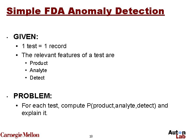 Simple FDA Anomaly Detection • GIVEN: • 1 test = 1 record • The