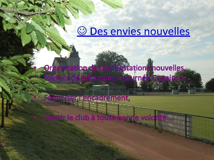  Des envies nouvelles • Organisation de manifestations nouvelles, tournoi de pétanque, « journée