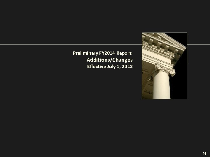 Preliminary FY 2014 Report: Additions/Changes Effective July 1, 2013 14 