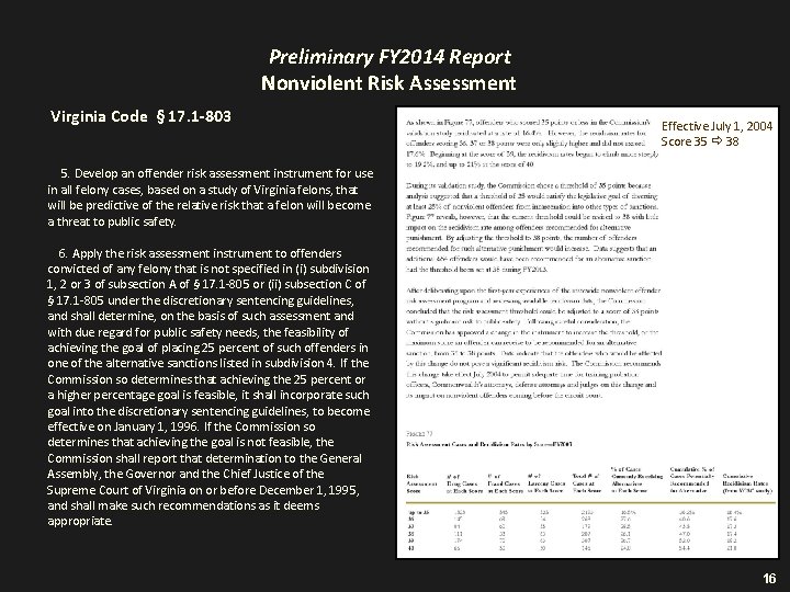 Preliminary FY 2014 Report Nonviolent Risk Assessment Virginia Code § 17. 1 -803 Effective