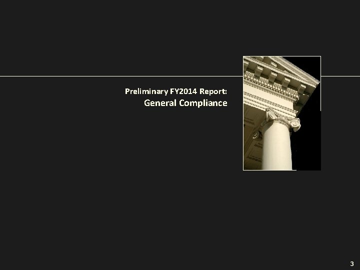 Preliminary FY 2014 Report: General Compliance 3 