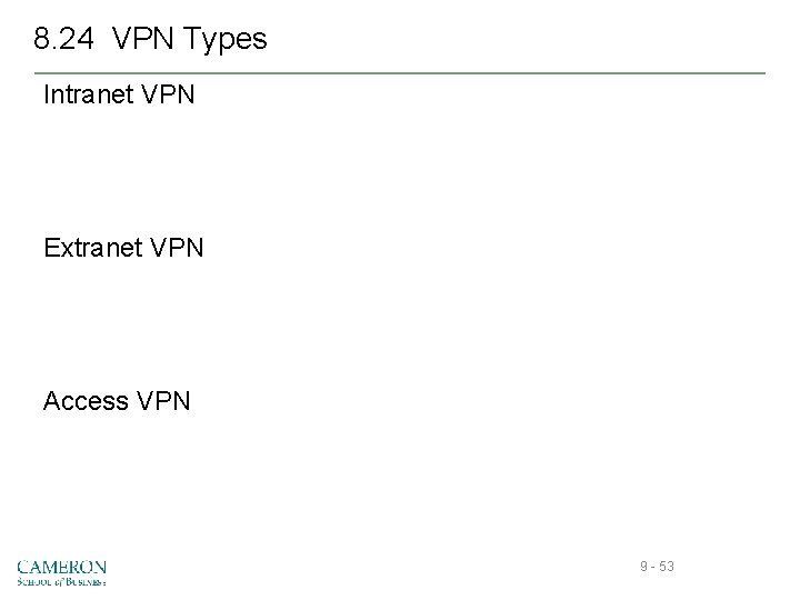 8. 24 VPN Types Intranet VPN Extranet VPN Access VPN 9 - 53 