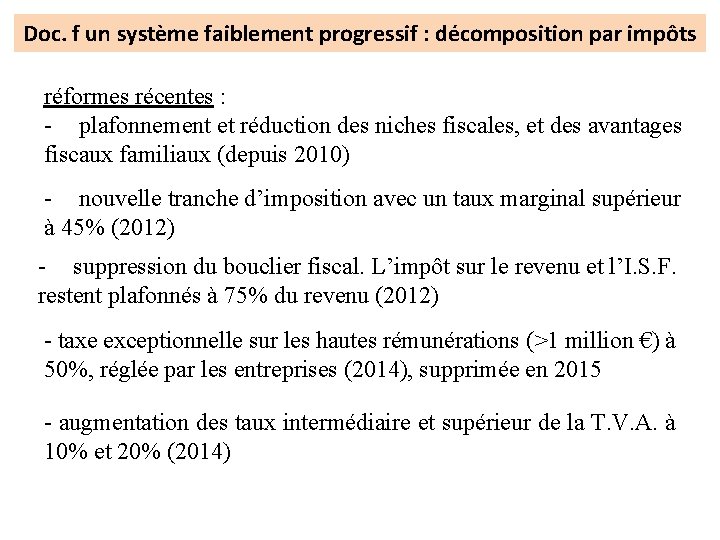 Doc. f un système faiblement progressif : décomposition par impôts réformes récentes : -