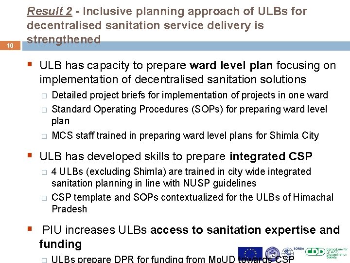 10 Result 2 - Inclusive planning approach of ULBs for decentralised sanitation service delivery
