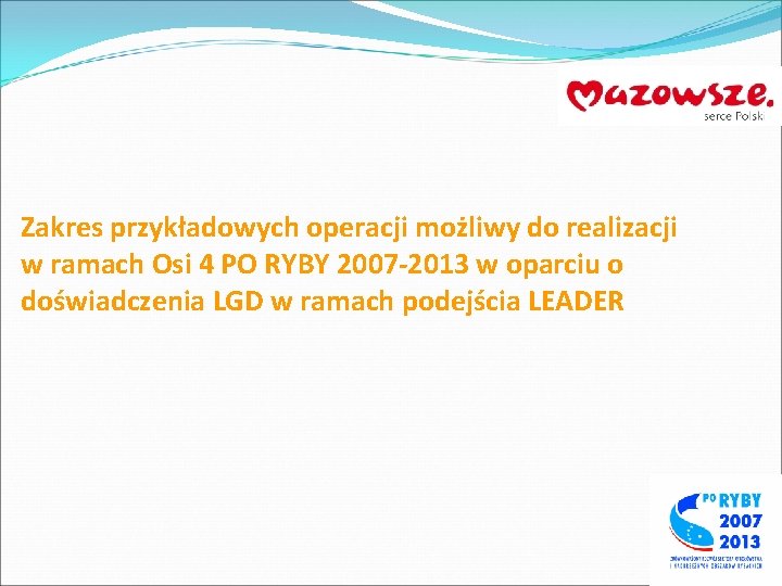 Zakres przykładowych operacji możliwy do realizacji w ramach Osi 4 PO RYBY 2007 -2013