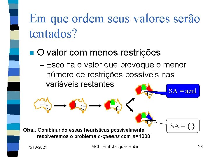 Em que ordem seus valores serão tentados? n O valor com menos restrições –