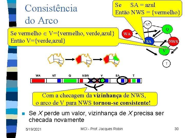 Se SA = azul Então NWS = {vermelho} Consistência do Arco Se vermelho V={vermelho,