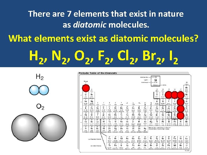 There are 7 elements that exist in nature as diatomic molecules. What elements exist