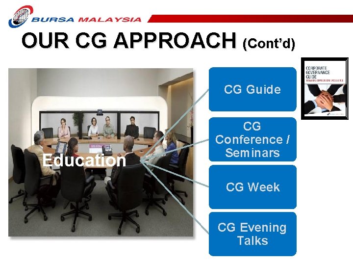 OUR CG APPROACH (Cont’d) CG Guide Education CG Conference / Seminars CG Week CG