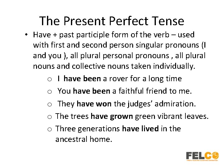 The Present Perfect Tense • Have + past participle form of the verb –