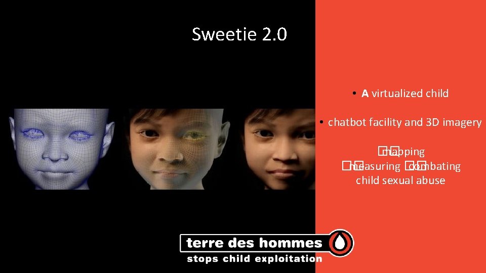 Sweetie 2. 0 • A virtualized child • chatbot facility and 3 D imagery