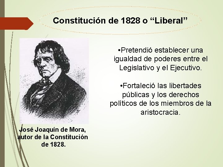 Constitución de 1828 o “Liberal” • Pretendió establecer una igualdad de poderes entre el