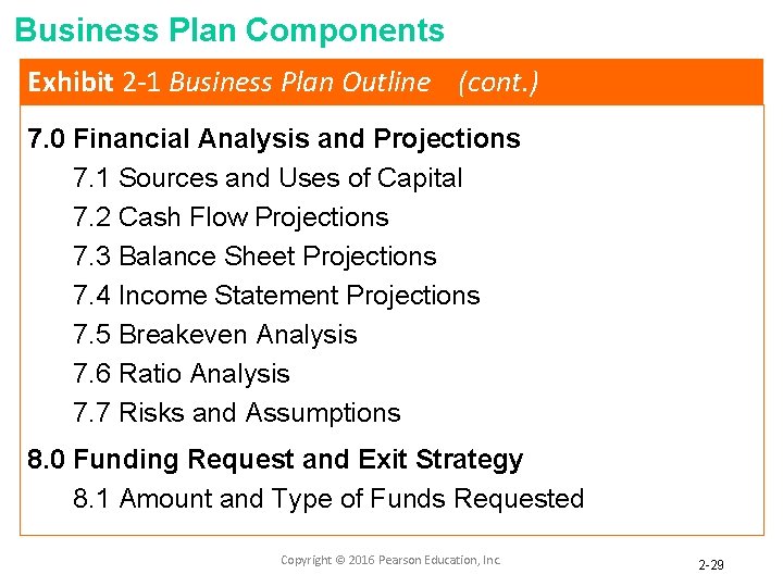 Business Plan Components Exhibit 2 -1 Business Plan Outline (cont. ) 7. 0 Financial