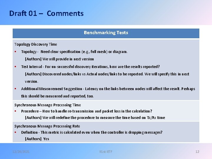 Draft 01 – Comments Benchmarking Tests Topology Discovery Time § Topology - Need clear