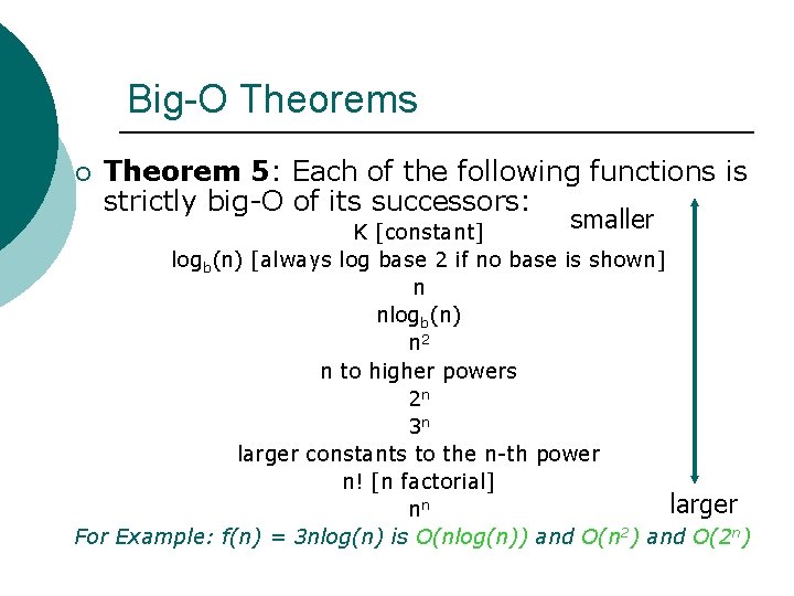Big-O Theorems ¡ Theorem 5: Each of the following functions is strictly big-O of