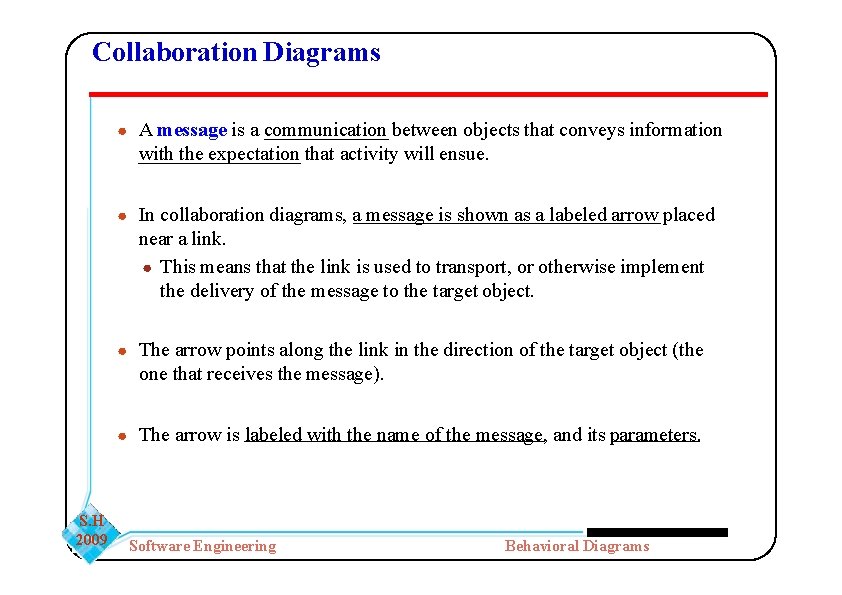 Collaboration Diagrams ● A message is a communication between objects that conveys information with Collaboration Diagrams ● A message is a communication between objects that conveys information with