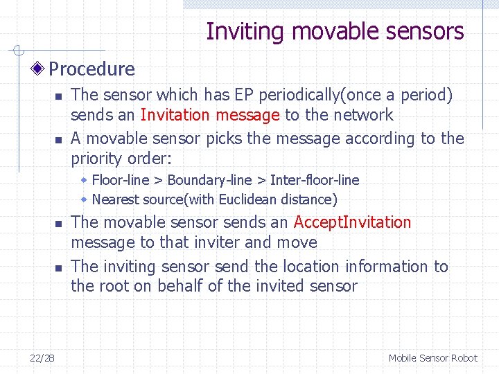 Inviting movable sensors Procedure n n The sensor which has EP periodically(once a period)