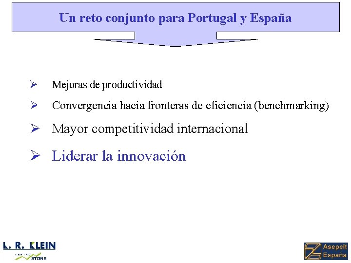 Un reto conjunto para Portugal y España Ø Mejoras de productividad Ø Convergencia hacia