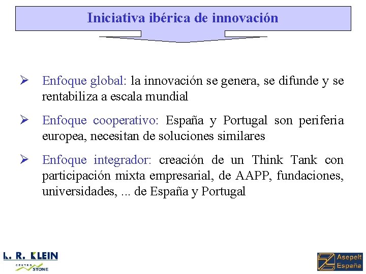 Iniciativa ibérica de innovación Ø Enfoque global: la innovación se genera, se difunde y