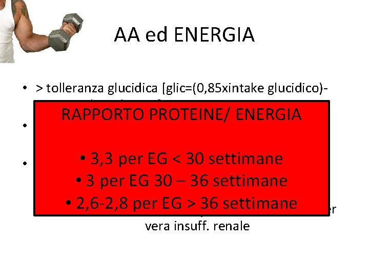 AA ed ENERGIA • > tolleranza glucidica [glic=(0, 85 xintake glucidico)1, 23 xintake. AA)+0,