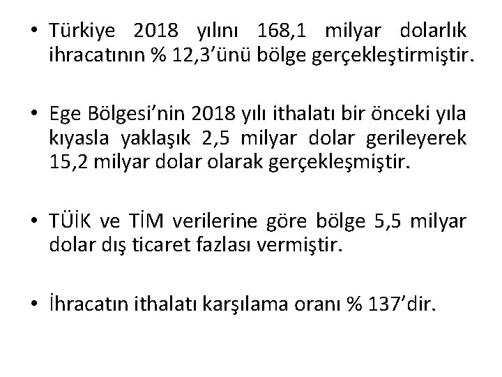  • Türkiye 2018 yılını 168, 1 milyar dolarlık ihracatının % 12, 3’ünü bölge