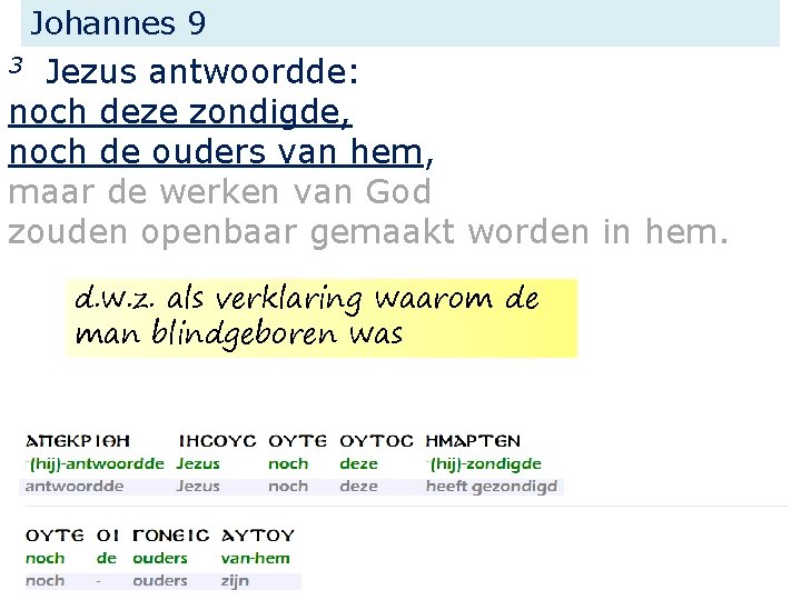 Johannes 9 Jezus antwoordde: noch deze zondigde, noch de ouders van hem, maar de