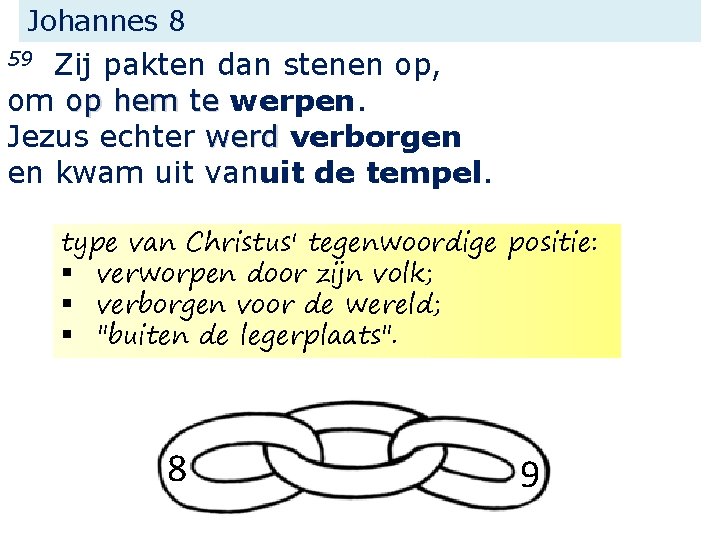 Johannes 8 Zij pakten dan stenen op, om op hem te werpen. Jezus echter