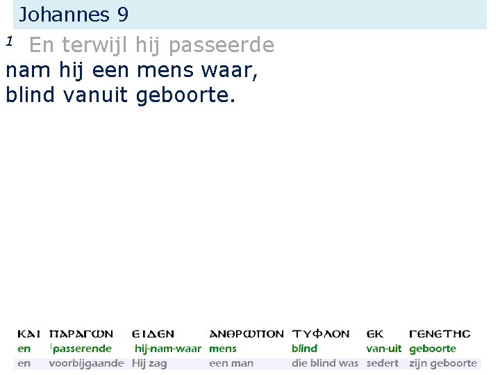 Johannes 9 En terwijl hij passeerde nam hij een mens waar, blind vanuit geboorte.