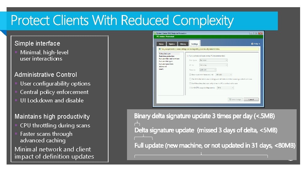 Simple interface § Minimal, high-level user interactions Administrative Control § User configurability options §