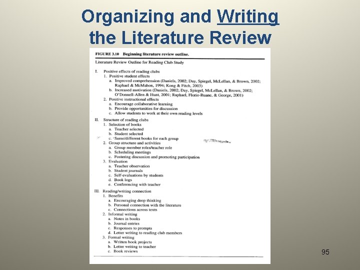 Organizing and Writing the Literature Review 95 