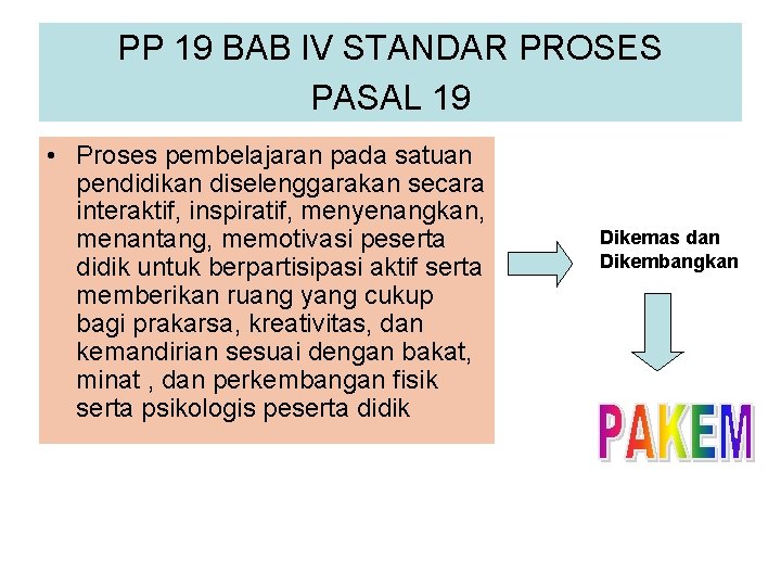 PP 19 BAB IV STANDAR PROSES PASAL 19 • Proses pembelajaran pada satuan pendidikan