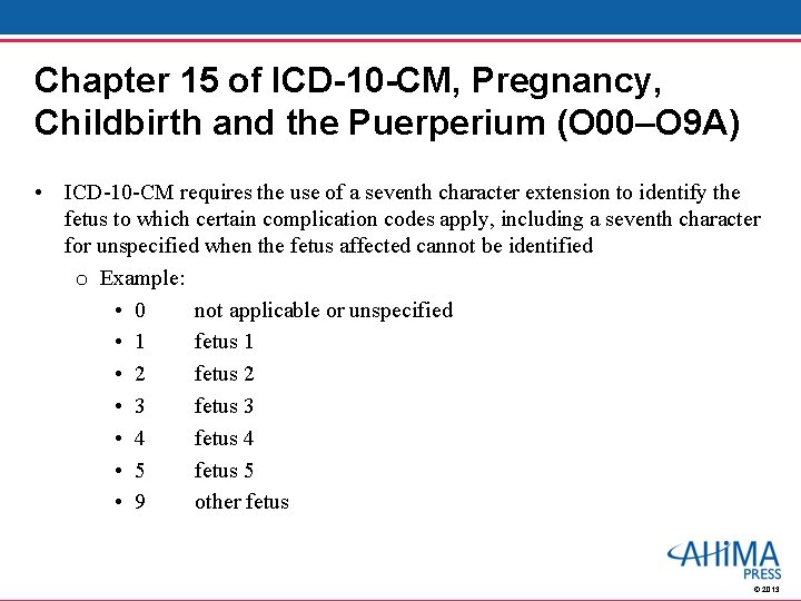 Chapter 15 of ICD-10 -CM, Pregnancy, Childbirth and the Puerperium (O 00–O 9 A)