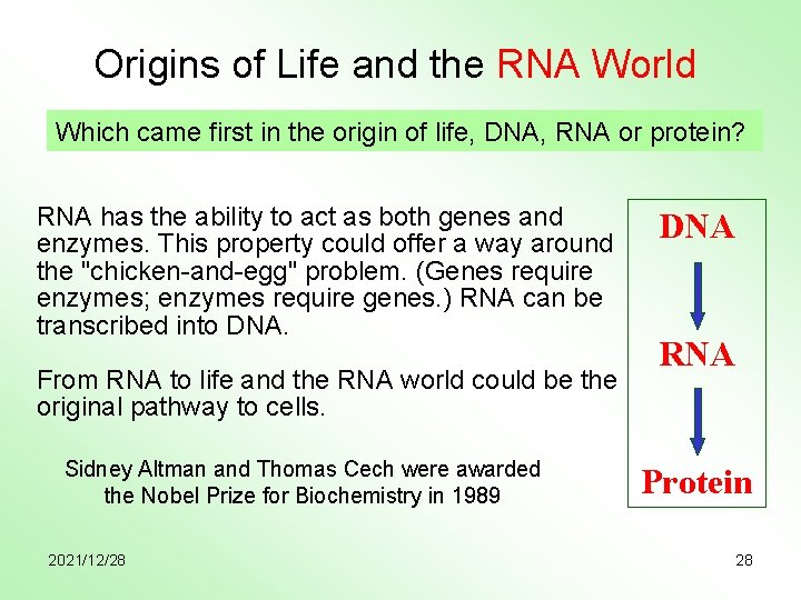 Origins of Life and the RNA World Which came first in the origin of