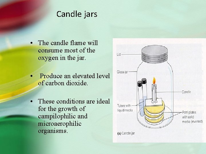 Candle jars • The candle flame will consume most of the oxygen in the