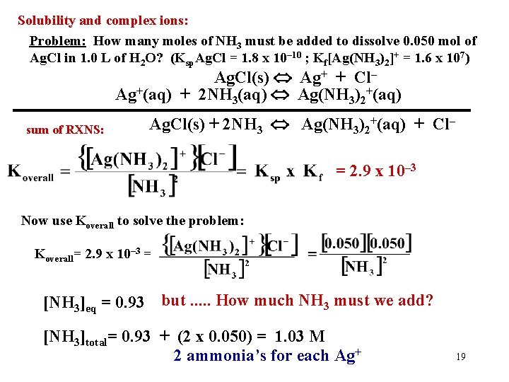 Solubility and complex ions: Problem: How many moles of NH 3 must be added