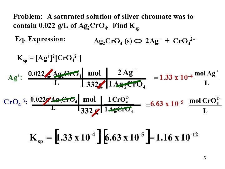 Problem: A saturated solution of silver chromate was to contain 0. 022 g/L of