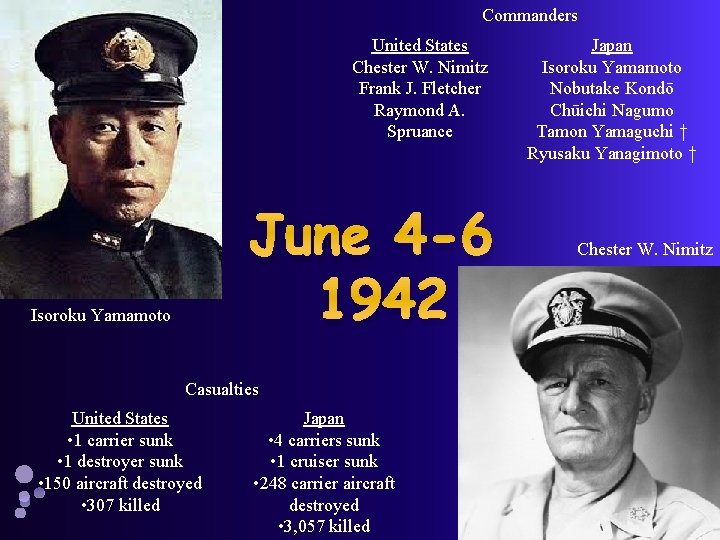 Commanders United States Chester W. Nimitz Frank J. Fletcher Raymond A. Spruance June 4