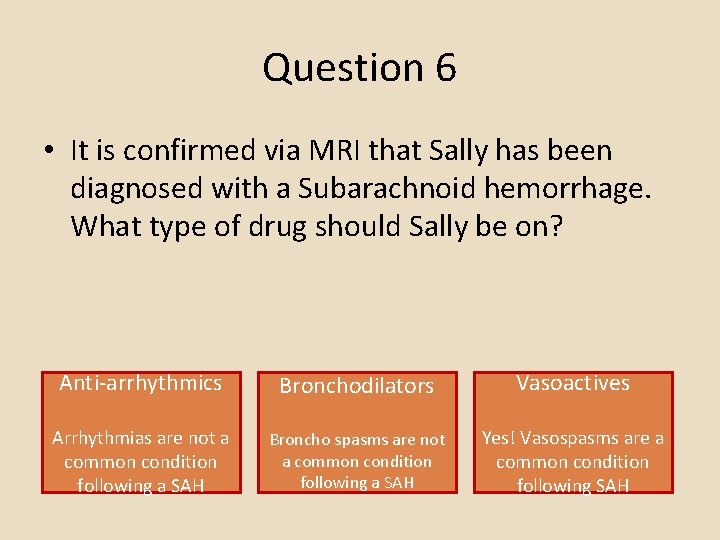 Question 6 • It is confirmed via MRI that Sally has been diagnosed with