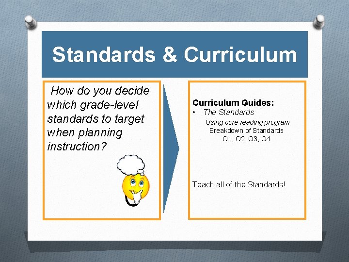 Standards & Curriculum How do you decide which grade-level standards to target when planning