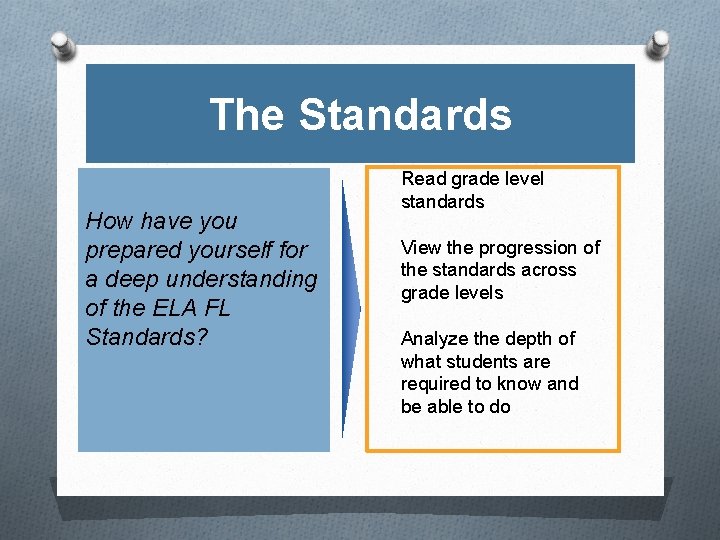 The Standards How have you prepared yourself for a deep understanding of the ELA
