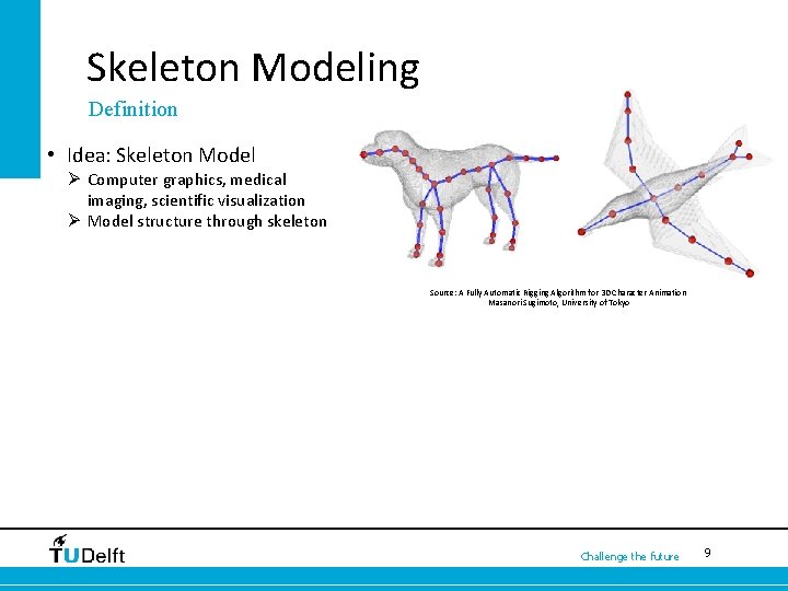 Skeleton Modeling Definition • Idea: Skeleton Model Ø Computer graphics, medical imaging, scientific visualization