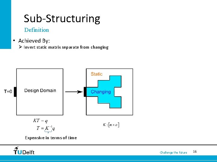 Sub-Structuring Definition • Achieved By: Ø Invert static matrix separate from changing Expensive in