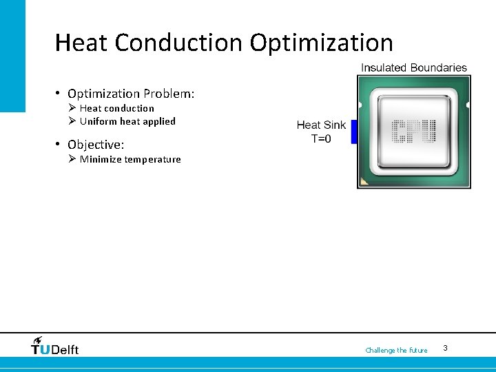 Heat Conduction Optimization • Optimization Problem: Ø Heat conduction Ø Uniform heat applied •