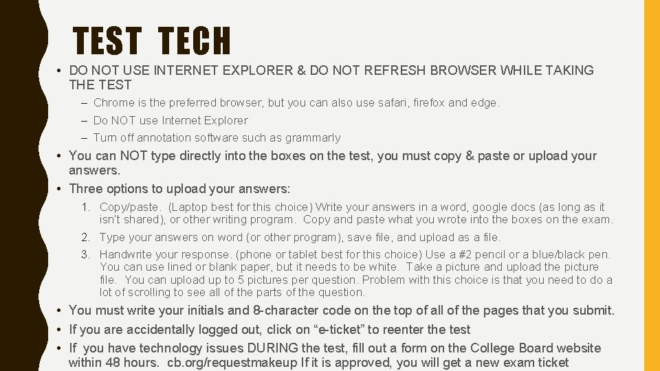 TEST TECH • DO NOT USE INTERNET EXPLORER & DO NOT REFRESH BROWSER WHILE